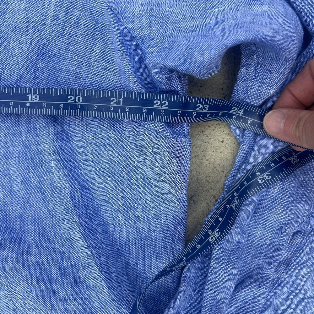 L.L. Bean Cool Blue  100% Linen Tunic Blouse Size L Washable Boho Beach Resort - Picture 4 of 10